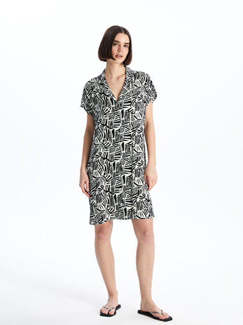 LCW DREAM Gömlek Yaka Desenli Kısa Kollu Kadın Plaj Elbisesi - S47276Z8-LQJ