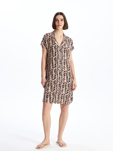LCW DREAM Gömlek Yaka Desenli Kısa Kollu Kadın Plaj Elbisesi - S47276Z8-LQY