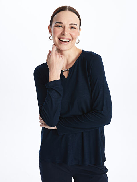 LCW Grace Bisiklet Yaka Düz Uzun Kollu Kadın Bluz - S47285Z8-E1J