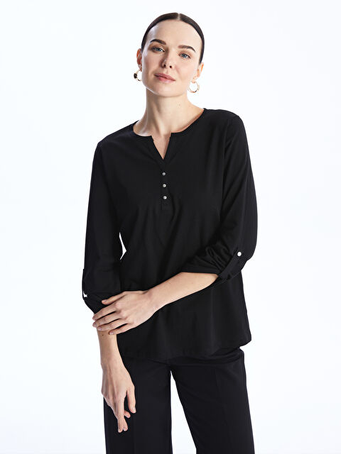 LCW Grace Блуза с прорезно деколте, изчистена, с дълъг ръкав за жени - S47289Z8-CVL