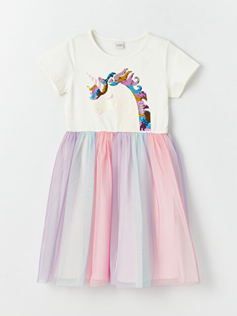 LCW Kids Haljina sa okruglim izrezom, štampana, za devojčice - S47306Z4-FDU