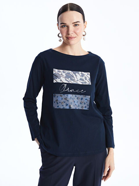 LCW Grace Crew Neck Printed Long Sleeve Women's T-Shirt - S47360Z8-E1J