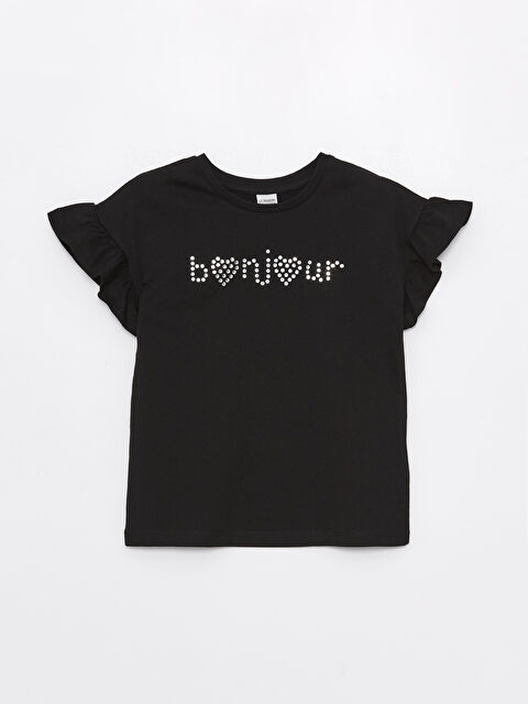 LCW Kids Bisiklet Yaka Taş Baskılı Kısa Kollu Kız Çocuk Tişört - S47388Z4-CVL