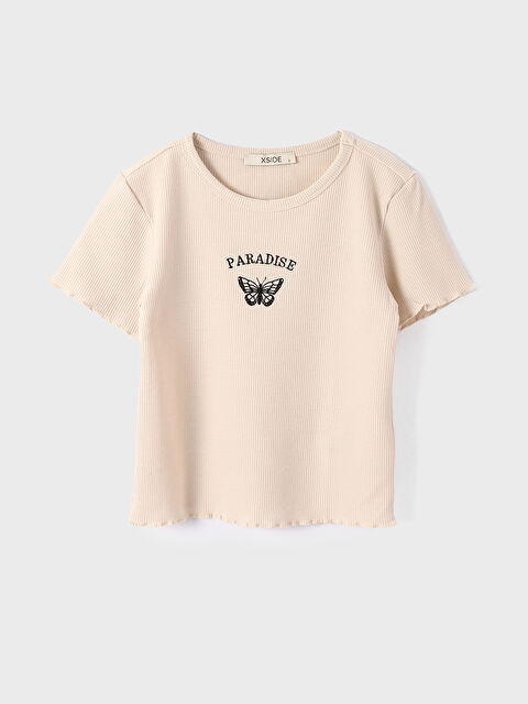 XSIDE Crew Neck Embroidered Short Sleeve Women's T-Shirt - S47662Z8-Y0T