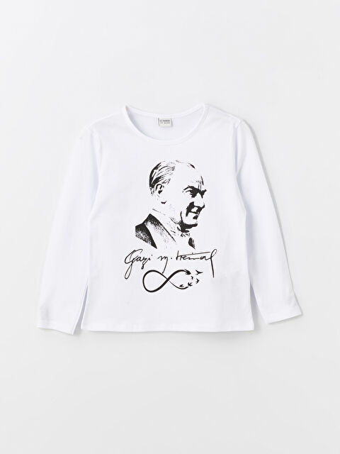 LCW Kids Bisiklet Yaka Atatürk Baskılı Uzun Kollu Kız Çocuk Tişört - S47755Z4-FFB