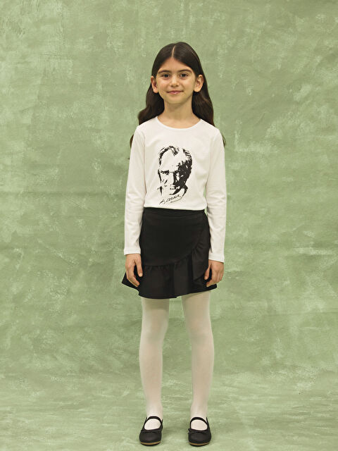 LCW Kids Bisiklet Yaka Atatürk Baskılı Uzun Kollu Kız Çocuk Tişört - S47755Z4-Q6K