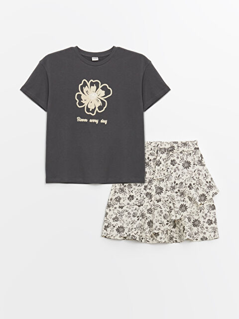 LCW Kids Crew Neck Girl's T-Shirt and Skirt - S48030Z4-HJU