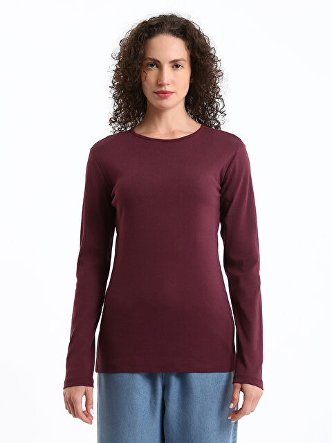 LCWAIKIKI Classic Bisiklet Yaka Düz Uzun Kollu Kadın Tişört