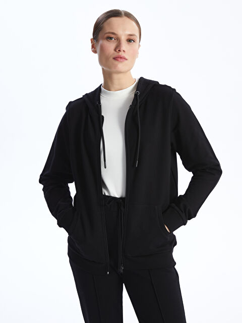 LCWAIKIKI Classic سويت شيرت بسحاب بقبّ بسيط كم طويل نساء - S48241Z8-CVL