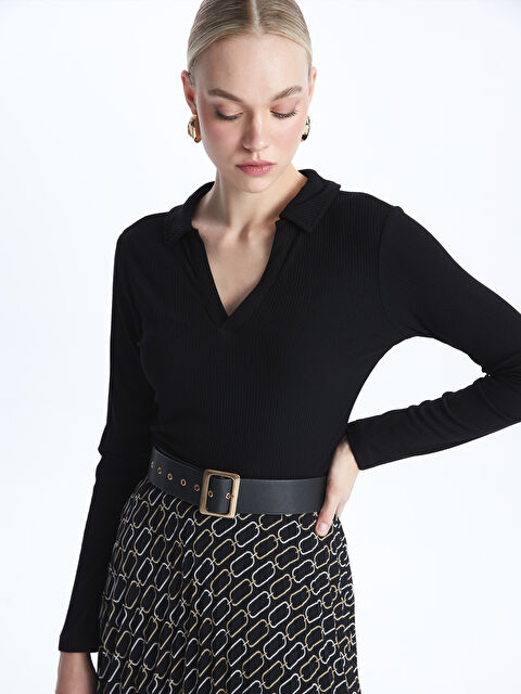 LCWAIKIKI Basic Polo Yaka Düz Uzun Kollu Kadın Tişört - S48272Z8-CVL