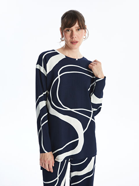 LCWAIKIKI Basic Bisiklet Yaka Desenli Uzun Kollu Kadın Tunik - S48277Z8-LSJ