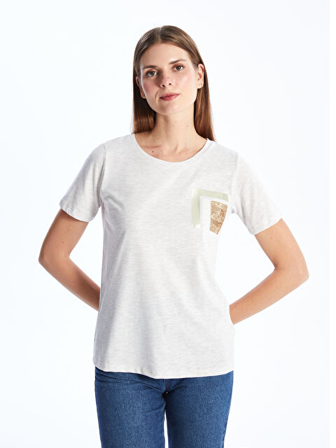 LCWAIKIKI Basic Crew Neck Sequin Embellished Short Sleeve Women's T-Shirt - S48308Z8-L8P