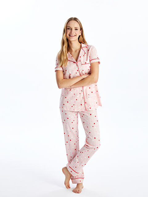 LCW DREAM Gömlek Yaka Desenli Kısa Kollu Hamile Pijama Takımı - S48324Z8-LT4