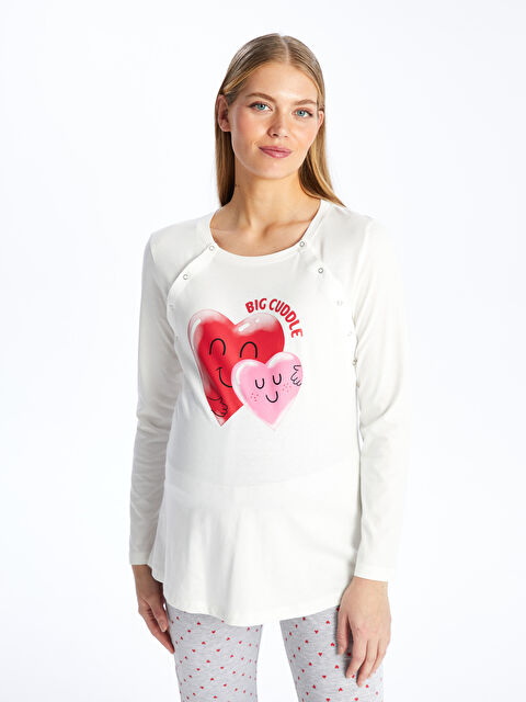 LCW DREAM Bisiklet Yaka Baskılı Uzun Kollu Hamile Pijama Takımı - S48327Z8-998