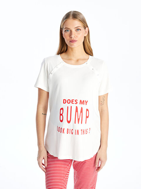 LCW DREAM Bisiklet Yaka Baskılı Kısa Kollu Hamile Pijama Takımı - S48333Z8-LRA