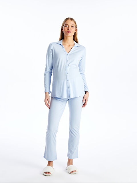 LCW DREAM Gömlek Yaka Düz Uzun Kollu Hamile Pijama Takımı - S48339Z8-Q5R