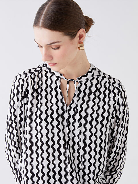 LCWAIKIKI Classic Tie Neck Patterned Long Sleeve Women's Blouse - S48402Z8-LRA