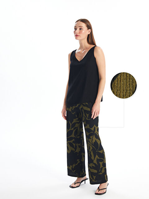 LCWAIKIKI Basic Beli Lastikli Desenli Geniş Paça Kadın Pantolon - S48420Z8-LS6