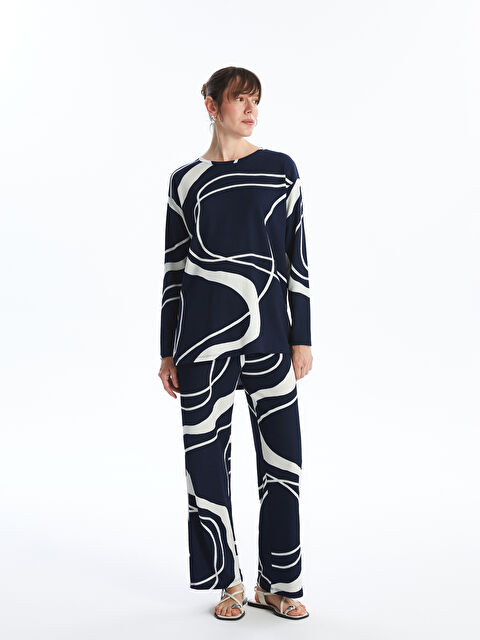 LCWAIKIKI Basic Beli Lastikli Desenli Geniş Paça Kadın Pantolon - S48420Z8-LSJ