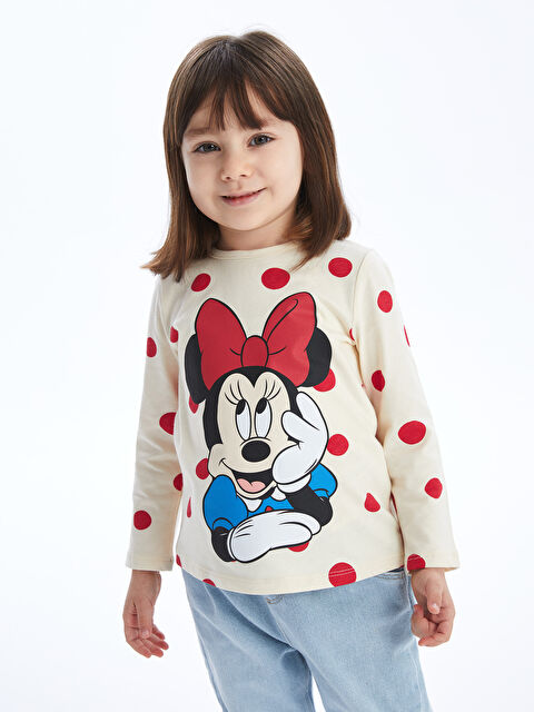 LCW Kids Bisiklet Yaka Uzun Kollu Minnie Mouse Baskılı Kız Bebek Tişört - S48445Z1-LRA