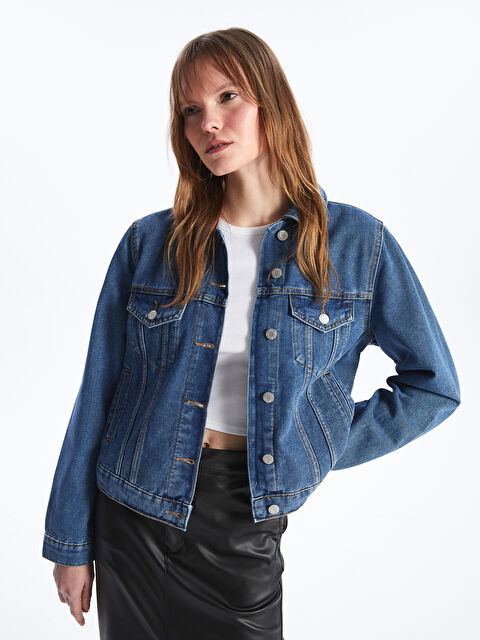 LCW Vision Collared Neck Women's Denim Jacket - S48544Z8-507