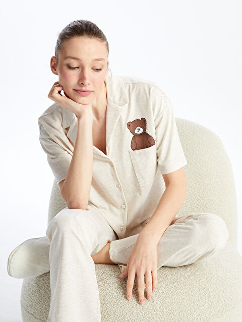 LCW Young Gömlek Yaka Desenli Kısa Kollu Kadın Pijama Takımı - S48608Z8-MXN