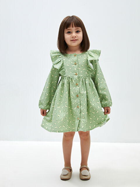 LCW Kids Bisiklet Yaka Çiçek Desenli Uzun Kollu Kız Bebek Elbise - S48940Z1-LRR