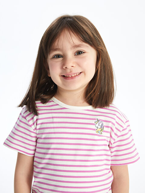 LCW Kids Bisiklet Yaka Kısa Kollu Çizgili Kız Bebek Tişört - S48945Z1-LGL