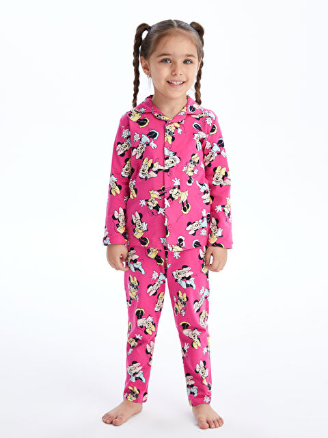 LCW baby طقم بيجاما للبنات الصغار بياقة بولو وكم طويل مطبوع بشخصية ميني ماوس - S49010Z1-LT2