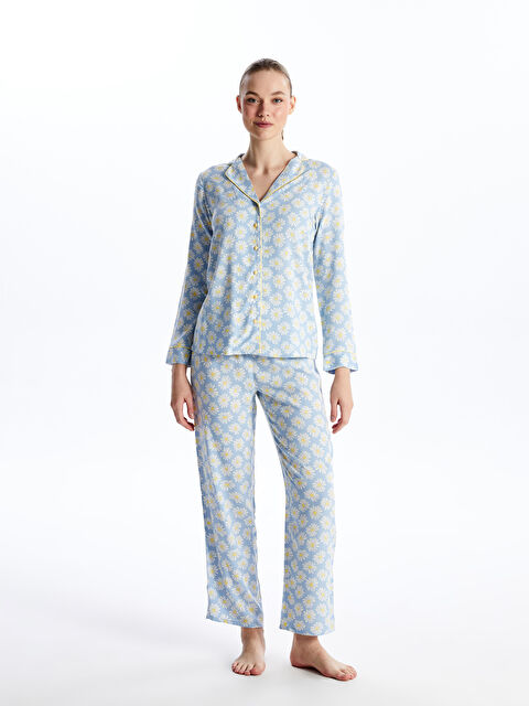 LCW DREAM Gömlek Yaka Çiçekli Uzun Kollu Kadın Pijama Takımı - S49094Z8-LQK
