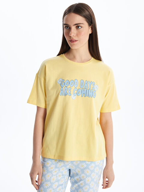 LCW DREAM Bisiklet Yaka Baskılı Kısa Kollu Kadın Pijama Takımı - S49101Z8-LQK