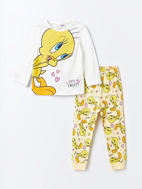 LCW baby Tweety štampani pidžama komplet za bebe devojčice - S49164Z1-FDU
