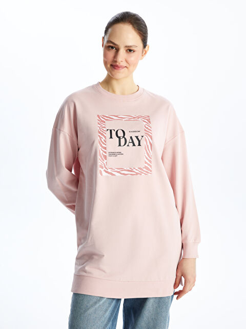 LCW Modest تونيك كنزة رياضية مطبوعة برقبة دائرية للسيدات - S49400Z8-G3G