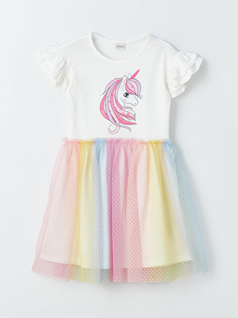 LCW Kids Bisiklet Yaka Baskılı Kız Çocuk Elbise