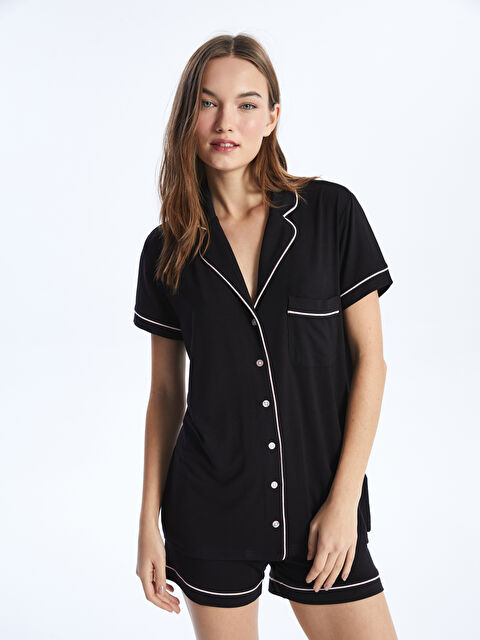 LCW DREAM Gömlek Yaka Düz Kısa Kollu Kadın Şortlu Pijama Takımı - S49611Z8-CVL