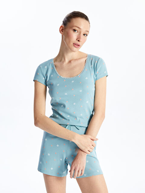 LCW DREAM Crew Neck Patterned Short Sleeve Women's Shorts Pyjamas Set - S49614Z8-LQP