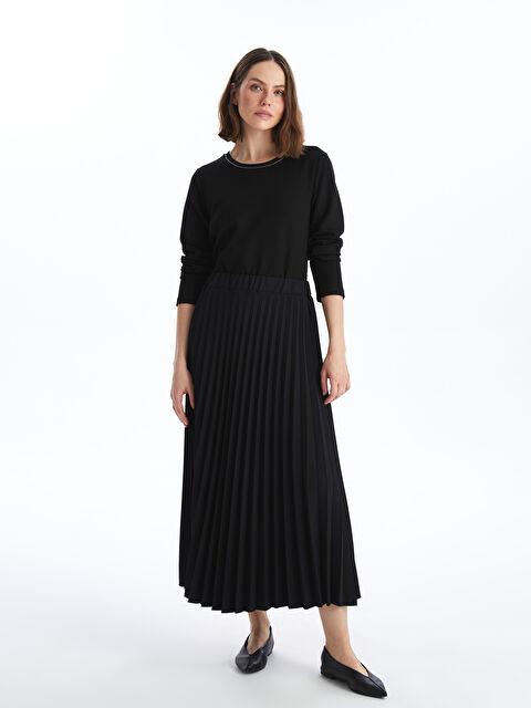 LCWAIKIKI Classic Beli Lastikli Düz Pileli Kadın Etek - S49657Z8-CVL