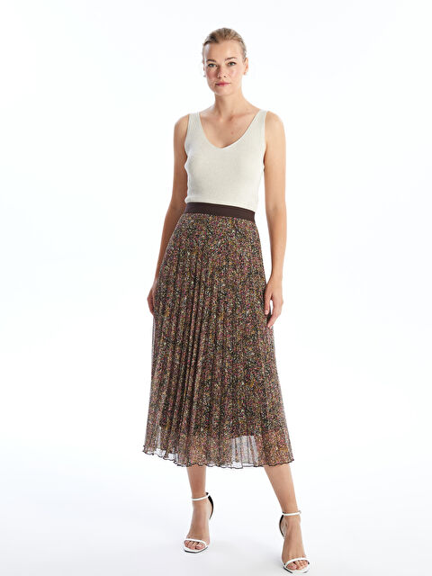 LCWAIKIKI Classic Beli Lastikli Desenli Kadın Şifon Etek - S49693Z8-F9C