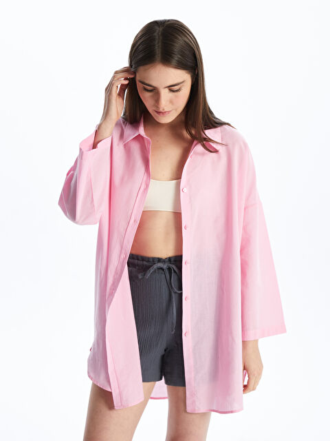 LCW DREAM Gömlek Yaka Düz Uzun Kollu Kadın Plaj Elbisesi - S49979Z8-FGW