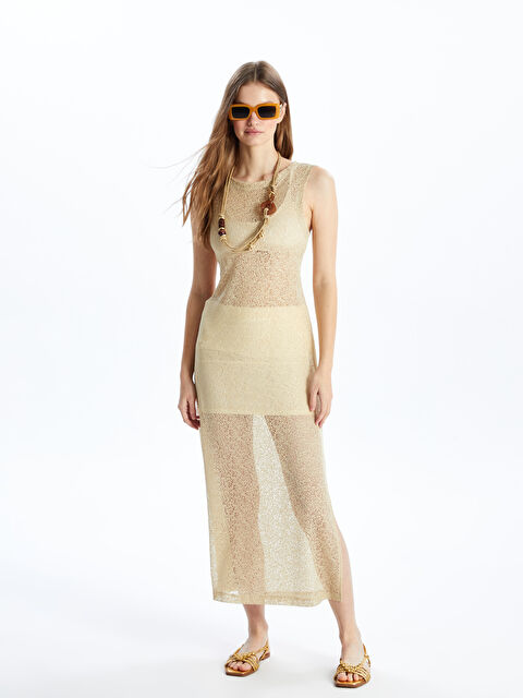 LCW DREAM Bisiklet Yaka Düz Ajurlu Kadın Plaj Elbisesi - S49982Z8-SLR