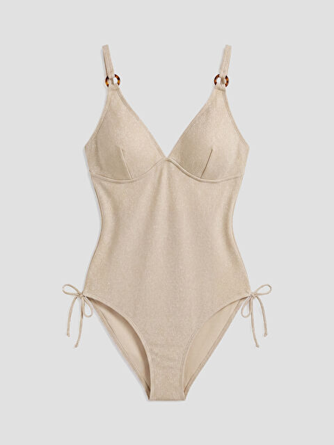 LCW DREAM UV Korumalı V Yaka Parlak Görünümlü Askılı Kadın Mayo