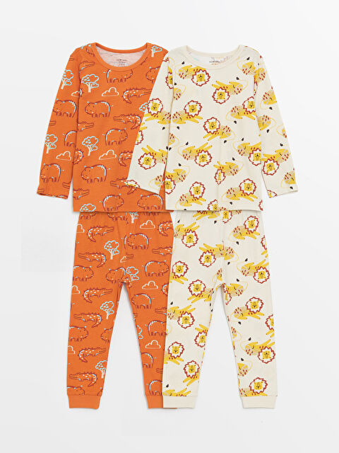 LCW baby Crew Neck Long Sleeve Printed Baby Boy Pyjamas Set 2-Pack - S4AA31Z1-LRA