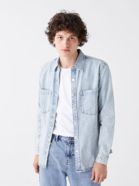 LCW Jeans Regular Fit Long Sleeve Men's Denim Shirt - S4AA57Z8-311