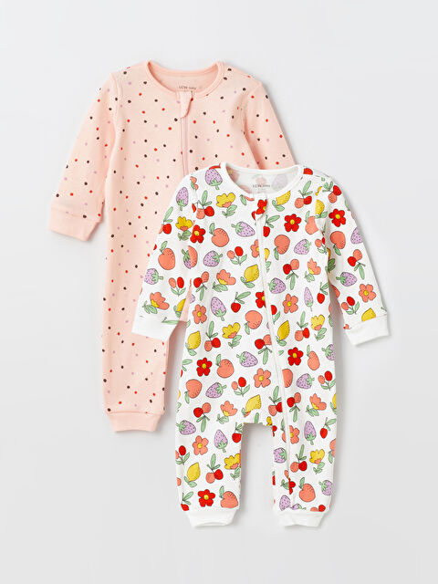 LCW baby Okrugli izrez Dugi rukav Kombinezon za bebe devojčice sa rajsferšlusom 2-pakovanja - S4AC28Z1-LRA