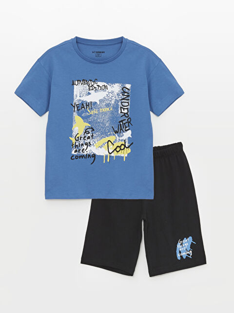 LCW Kids Crew Neck Printed Short Sleeve Boys' Shorts Pyjama Set - S4AC63Z4-KDW