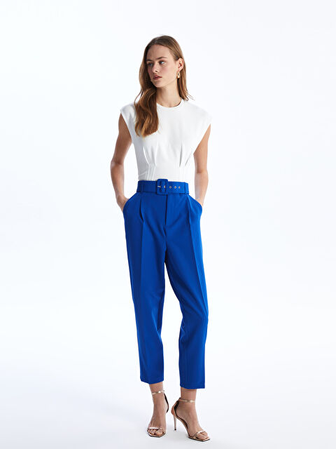 LCW Vision Belted High Waisted Carrot Fit Women's Trousers - S4AE34Z8-V22
