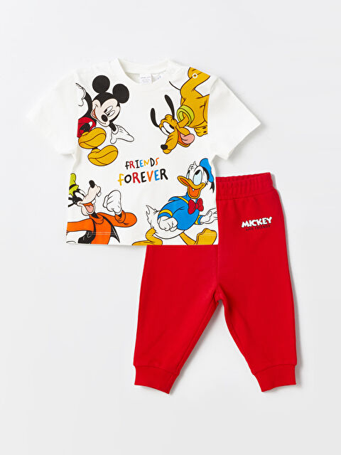 LCW baby Комплект для Хлопчиків: Футболка та Спортивні Штани з Міккі Маусом, Круглий Виріз, Короткий Рукав, з Принтом - S4AE57Z1-FDU