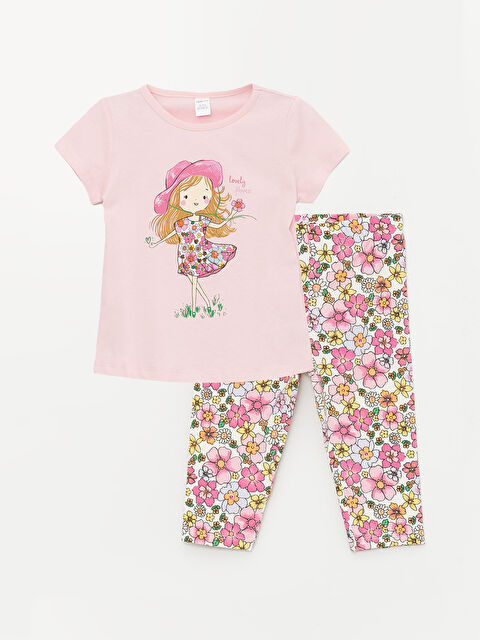 LCW ECO Crew Neck Short Sleeve Baby Girls' T-Shirt and Tights 2 Pack Set - S4AE67Z1-FVB