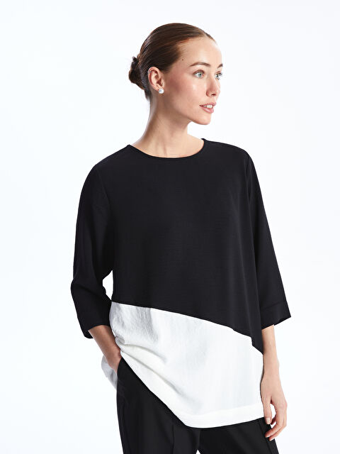 LCWAIKIKI Classic Crew Neck Color Block Women's Blouse - S4AE80Z8-CVL