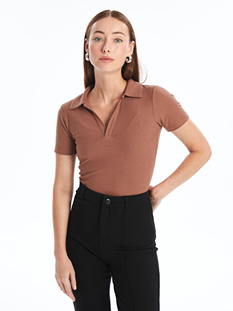 LCWAIKIKI Basic Polo Yaka Düz Kısa Kollu Kadın Tişört - S4AF53Z8-R1X